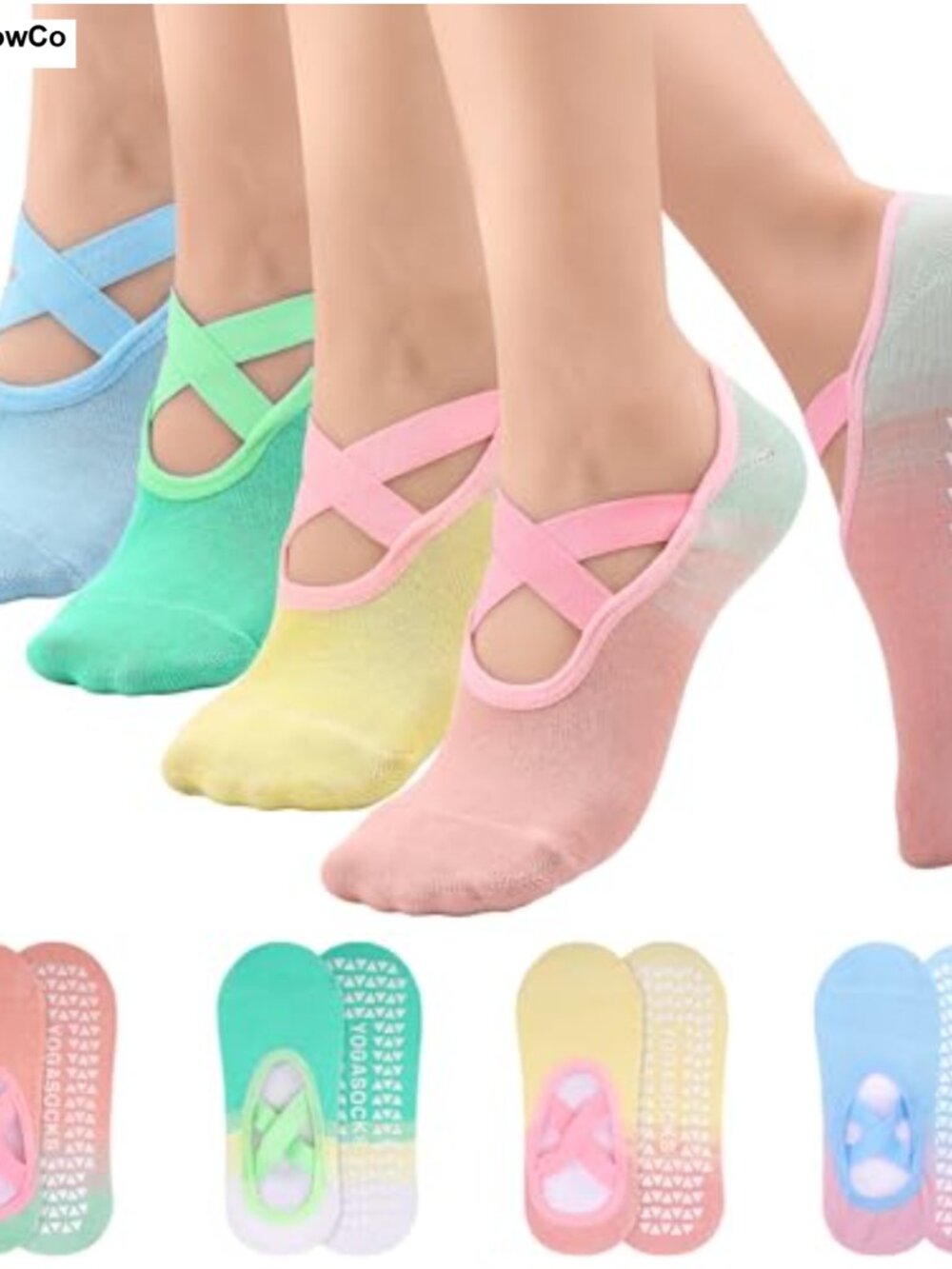 Pilates Socks with Grips for Women Non Slip Yoga X-Cross Straps